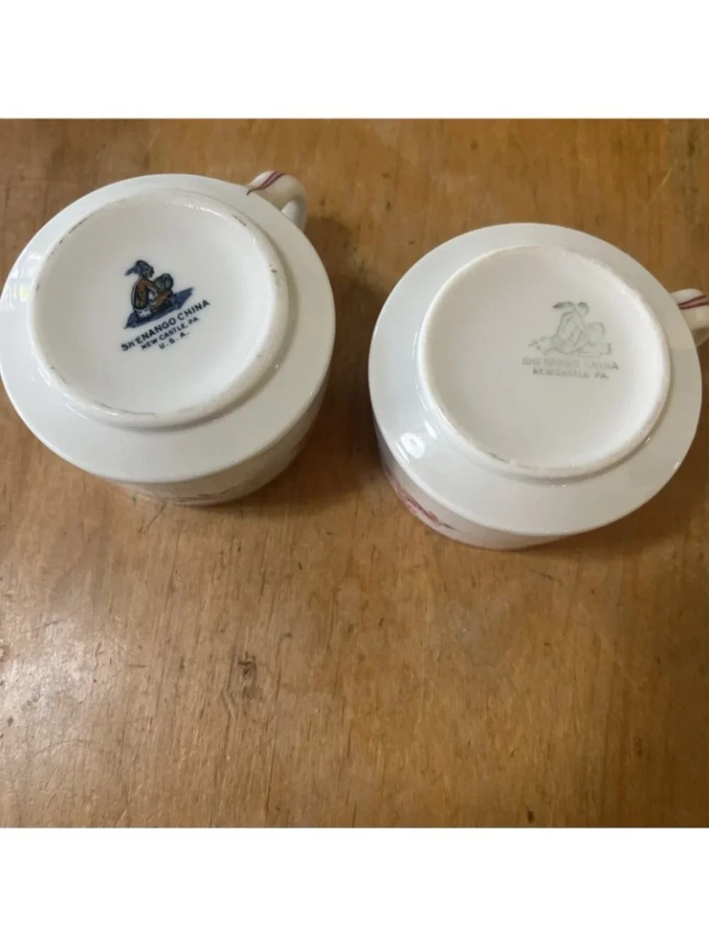 Vintage Shenango Red Rose Point Resturant Wear Coffee Cup Pair 1950s Retro